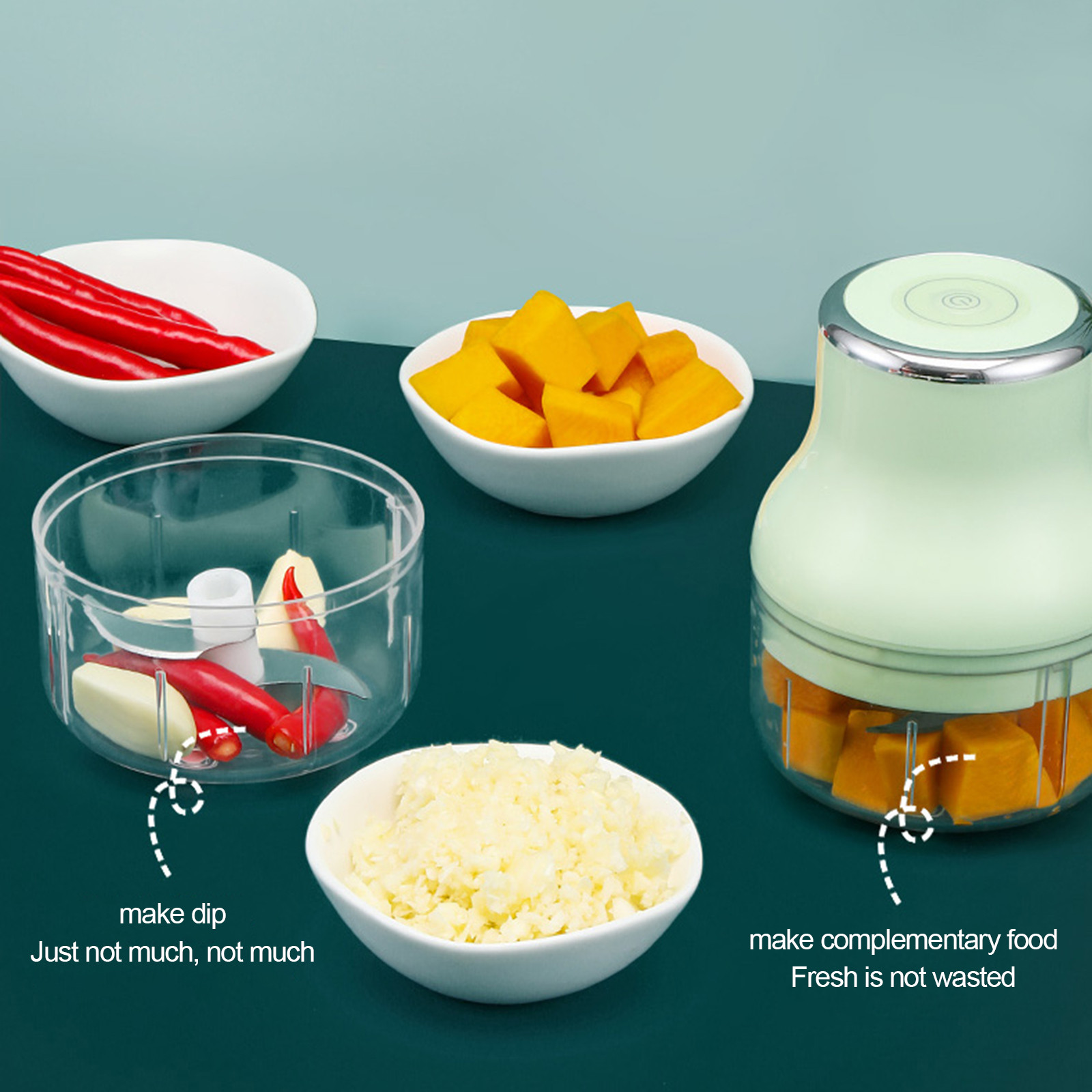 Portable Cordless Mini Food Processor 250ML with Stainless Steel Blade, Rechargeable Electric Garlic Chopper Vegetable Chopper Blender for Nuts Chili Onion Minced Meat and Spices